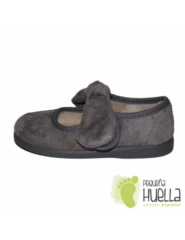 Merceditas Grises Niña con Velcro y Lazo