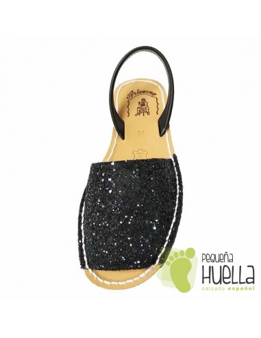 Menorquina Abarca con Glitter Negras 