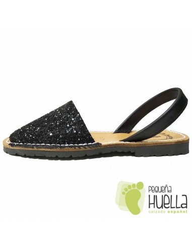 Menorquina Abarca con Glitter Negras 