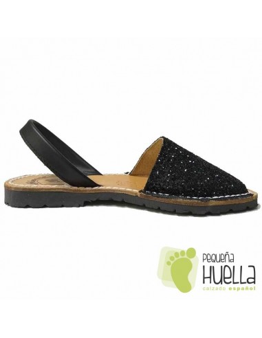 Menorquina Abarca con Glitter Negras 