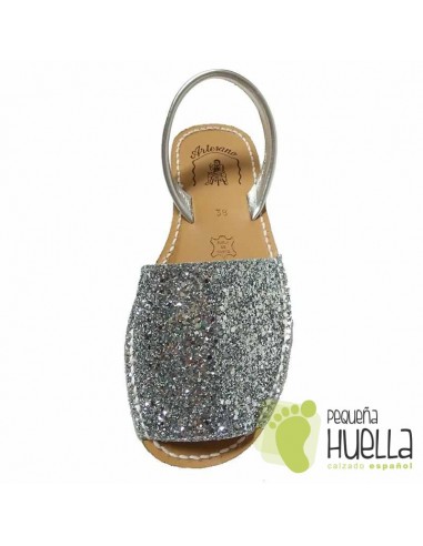 Menorquina Abarca con Glitter Plateadas