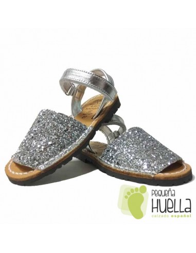 Menorquinas Abarcas con Velcro de Glitter Plateadas
