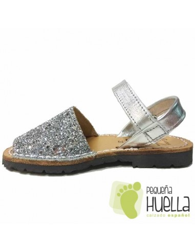 Menorquinas Abarcas con Velcro de Glitter Plateadas