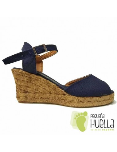 Sandalias Alpargatas de yute Azul Marino con Cuña para Mujeres