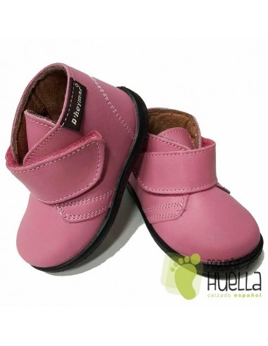 Bota Bebé Niño Niña Piel Velcro Rosas