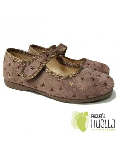 Merceditas Niñas con Velcro Tostado con Estrellas