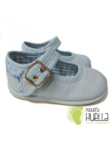 Merceditas Lona Azul Celeste para bebes y niñas con Hebilla Zapy