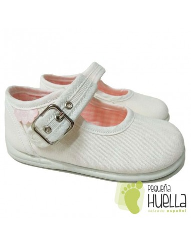 Merceditas Lona Blancas para bebes y niñas con Hebilla Zapy