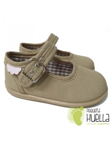 Merceditas Lona Tostado para bebes y niñas con Hebilla Zapy