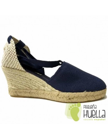 ALPARGATAS DE CUÑA CON CINTAS AZUL MARINO