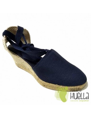 ALPARGATAS DE CUÑA CON CINTAS AZUL MARINO