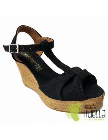 SANDALIAS DE ESPARTO NEGRAS CON CUÑA ALTA