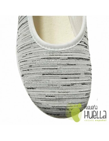 Zapatillas Tela Blanca Plateada Mujer, LA PERCLA