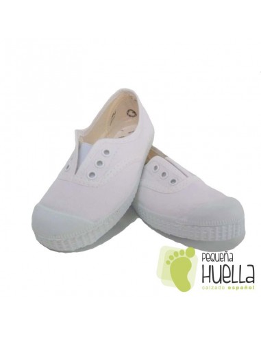 Zapatillas Lona Blancas Niños Puntera de Goma, La Cadena.