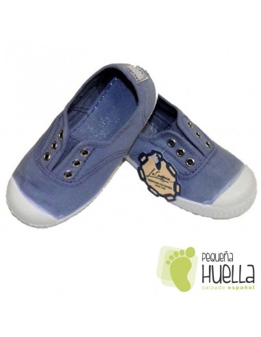 Zapatillas Lona Azul Azafata Niños Puntera de Goma, La Cadena.