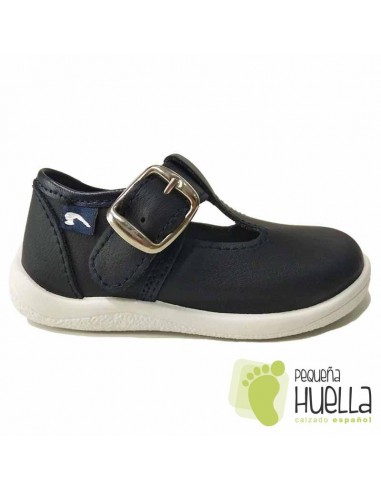 Pepitos Piel Azul Marino para Niños Con Hebilla