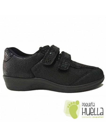 Zapatillas Negras Anatómicas Señora con Velcro, La Percla