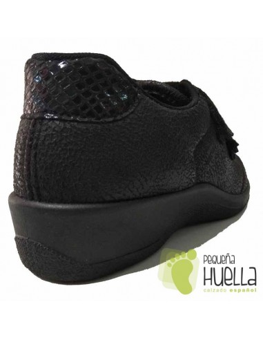 Zapatillas Negras Anatómicas Señora con Velcro, La Percla