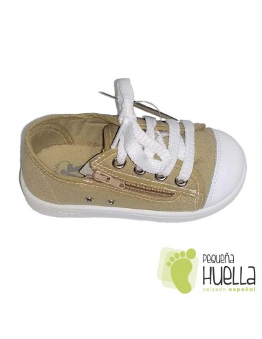 Zapatillas Lona Beige o Camel para Niños y Niñas Con Cordones y Cremallera Zapy