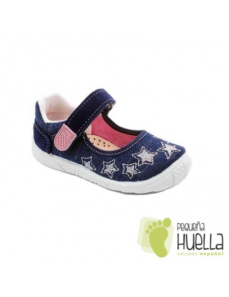 Merceditas de lona azules con estrellas para niñas Zapy