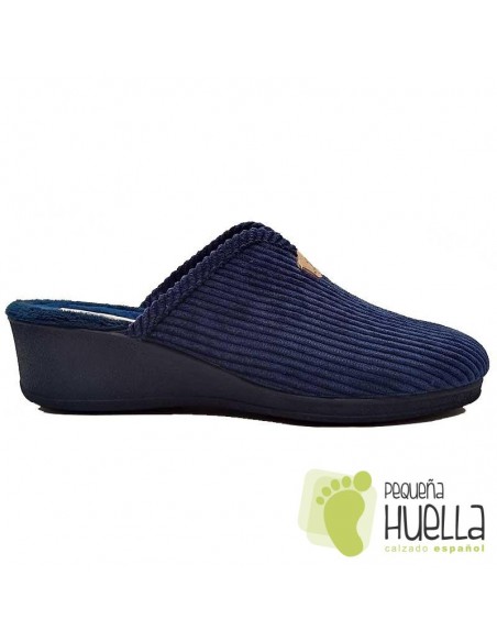 Zapatillas de pana azul marino con cuña para Mujer J. Ortega 1805