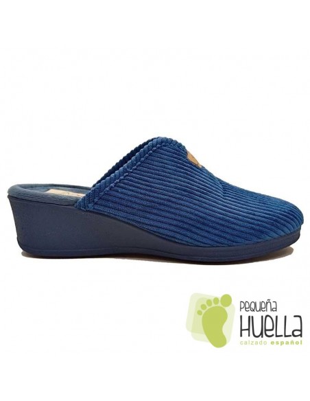 Zapatillas de pana azul tejano con cuña para Mujer J. Ortega 1805