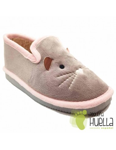 Babuchas grises de chica con gatito Javer 32-241