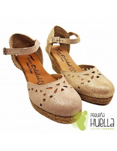 comprar Alpargatas doradas de piel con cuña TORRES 4015 online 2