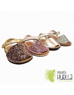 comprar Menorquinas Abarcas con Velcro de Glitter Birllantes