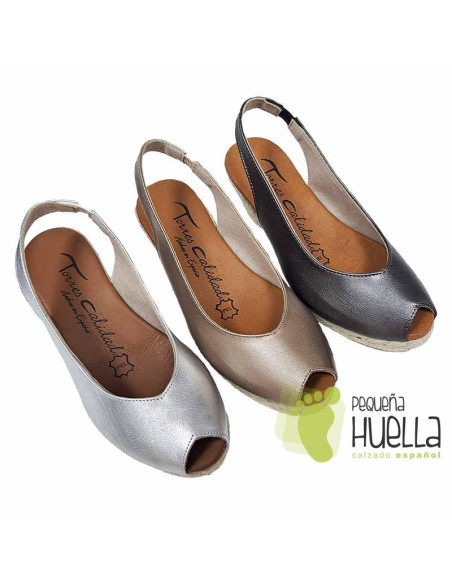 comprar Alpargatas de piel metalizada con cuña TORRES 5018