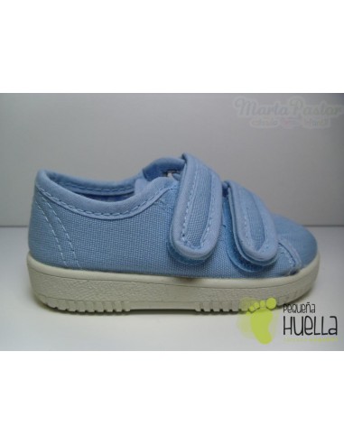 Zapatillas Lona Dos Velcros Azules Celeste