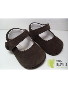 Merceditas Serraje Velcro Botón Marrones 2