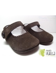 Merceditas Serraje Velcro Botón Marrones