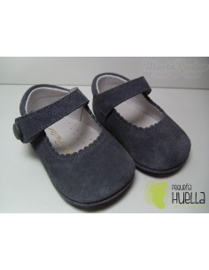 Merceditas Serraje Velcro Botón Grises 2