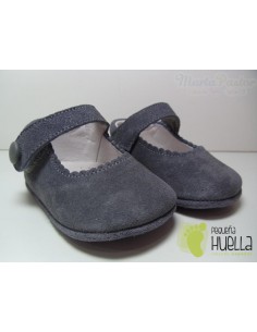 Merceditas Serraje Velcro Botón Grises