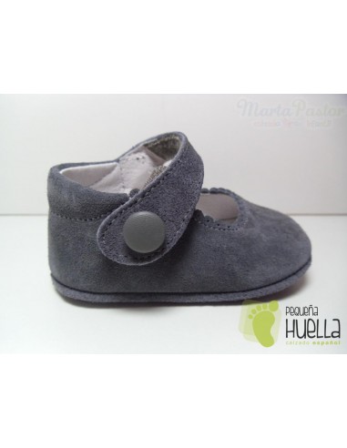 Merceditas Serraje Velcro Botón Grises