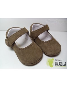 Merceditas Serraje Velcro Botón Camel 2