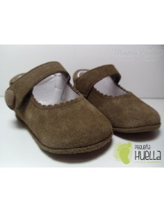 Merceditas Serraje Velcro Botón Camel