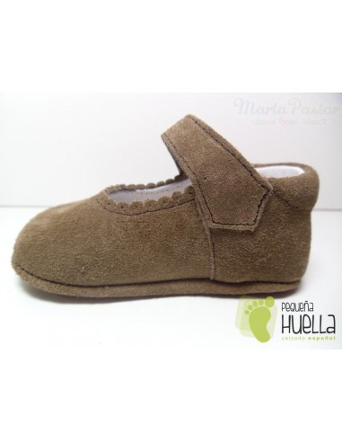 Merceditas Serraje Velcro Botón Camel