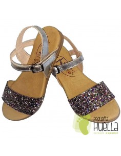 Sandalia Piel  Plata con Glitter Brillante Multicolor para niñas 2