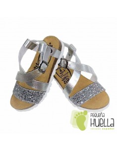 Sandalia Bio Piel Plata brillante para niña