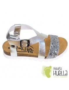 Sandalia Bio Piel Plata brillante para niña 2