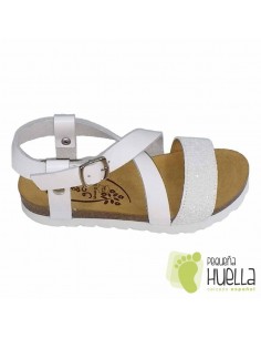 Sandalia Niña Bio Piel Blanca con Giitter Blanco 2