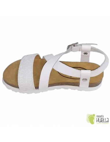 Sandalia Bio Piel Blanca con Giitter Blanco de chica