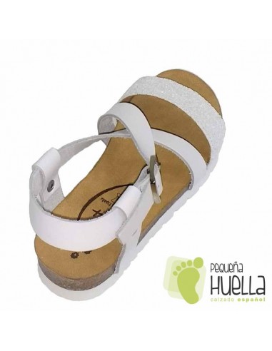 Sandalia Bio Piel Blanca con Giitter Blanco para chicas