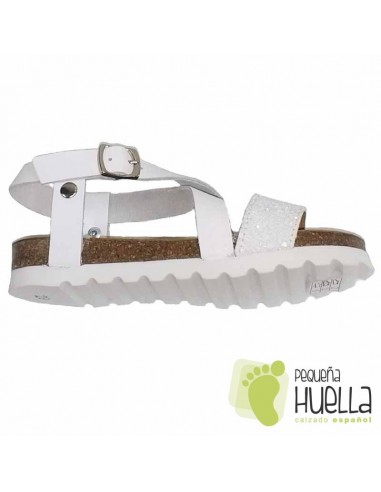 Sandalia Bio Piel Blanca con Giitter Blanco