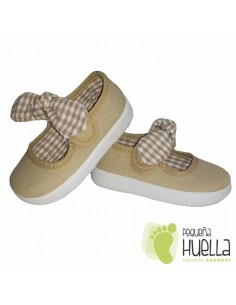 Merceditas Lona Beige Con Lazo Desmontable