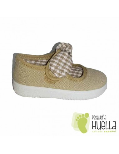 Merceditas Lona Beige Con Lazo Desmontable