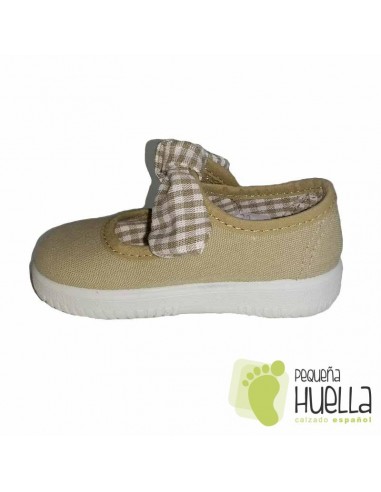Merceditas Lona Beige Con Lazo Desmontable