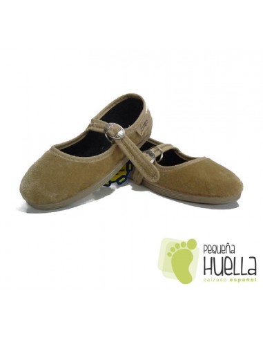 Zapatillas Merceditas de Terciopelo Camel Niña La Cadena